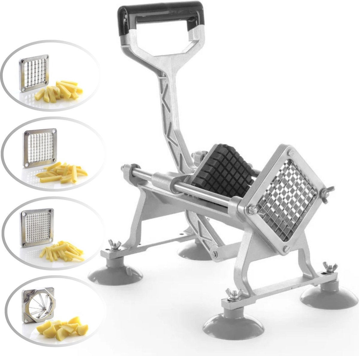 AXIMO Frietsnijder - Patatsnijder Aluminium - Fritessnijder Professioneel - Inclusief vier RVS messen - 43x168x(H)29cm - Ook voor groentes