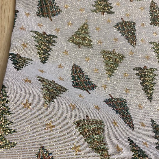 Kussenhoes – luxe gobelinstof – Tree – All Over - kerstbomen - Kerstboom - Groen - Kerst - goud glitterdraad - 45 cm