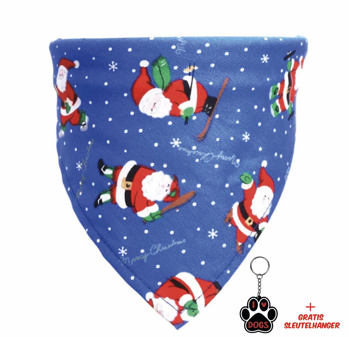 SilverAndCoco® - Kerst Sjaal Hond Versiering met sleutelhanger | Kerstman Sjaaltje Hondje | Verjaardag Decoratie Pakket Bandana Honden | Kerstman Feest Set Huisdier Cadeau Kerst Cadeautje | Gratis I love Dogs Sleutelhanger - Blauw