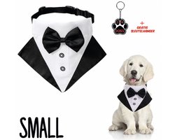 SilverAndCoco - Honden Tuxedo Pak Stropdas | Kleding Sjaaltje Kerst Sjaal Hondje | Rode Verjaardag Decoratie Pakket Hond | Kerstman Feest Set Huisdier Cadeau Kerst Cadeautje | met Gratis I Love Dogs Sleutelhanger