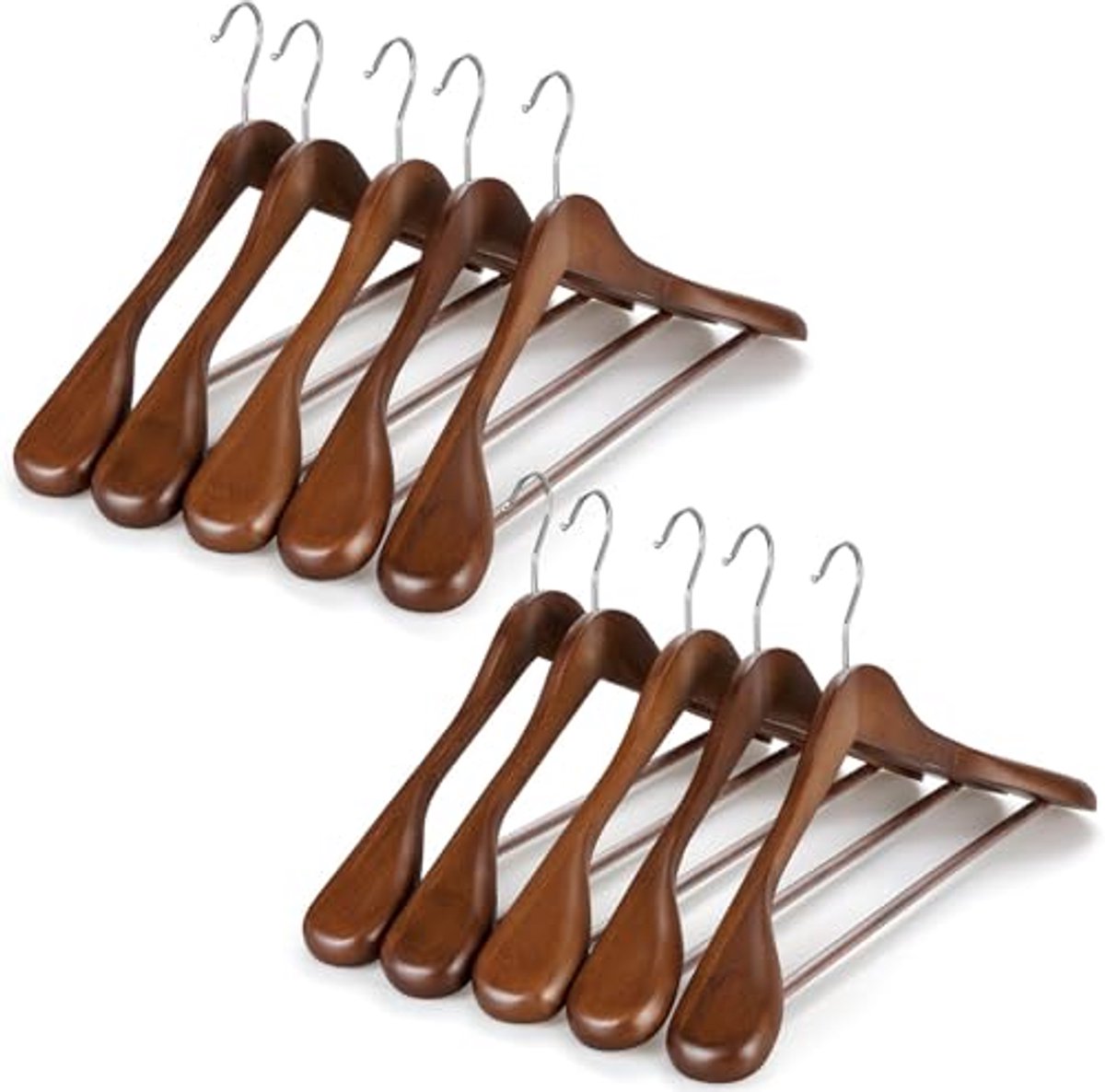 Houten kostuumhangers met brede schouders en antislip broekstang - 10 stuks