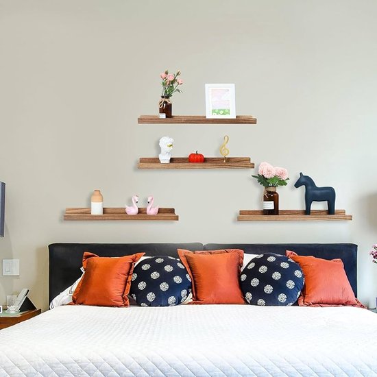 PHOENANCEE Brede Houten Wandplank, Vintage Drijvende Plank, Hangende Planken aan de Muur, voor Badkamer, Slaapkamer, Toilet, Keuken, Kantoor, Woonkamer Decor, Set van 4, Wit, 91.5 x 13 x 40 cm