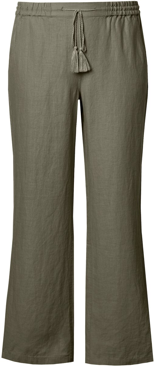 Ulla Popken - Dames - Linnen broek Mary elastische tailleband wijde - Lodengroen - Maat 48