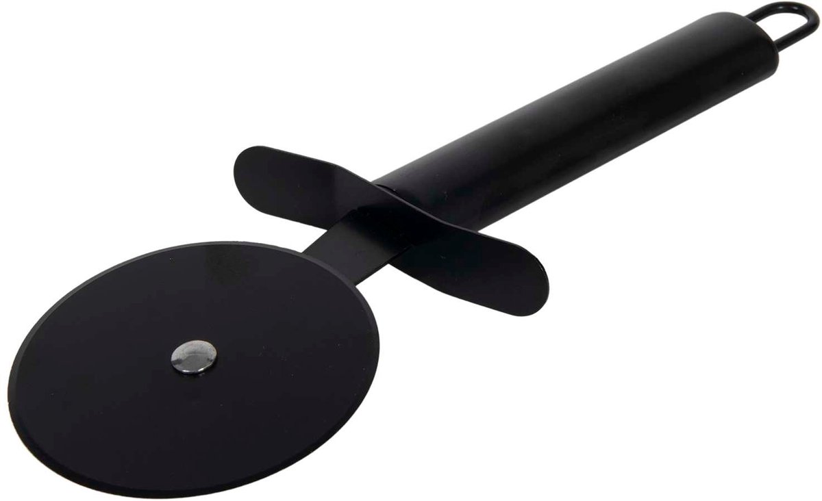 Cookinglife Pizzasnijder - Pizzaroller - Pizzaknipper - Pizzaschep - Pizza Cutter - Pizzames van roestvrij staal - Zwart - Antislip - 22 cm