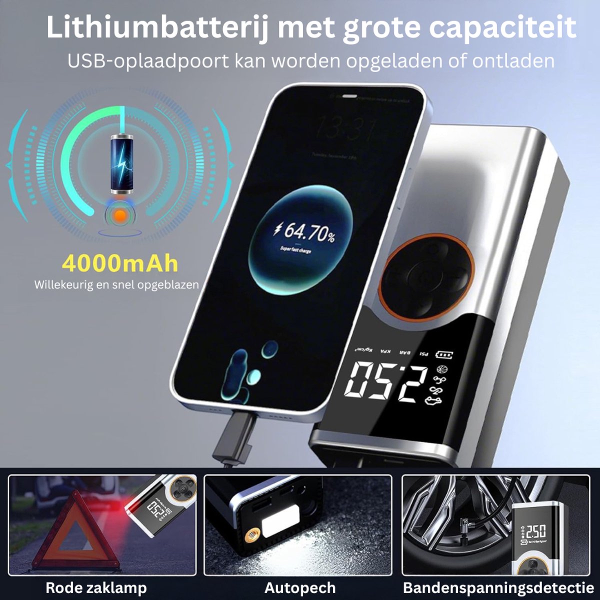 Autobanden Pomp - Elektrische Fietspomp - Compressor - Luchtcompressor thumbnail 5