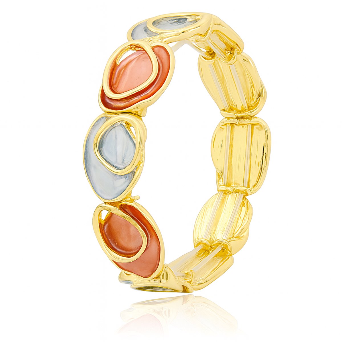Milieu-vriendelijk Geel Gouden Elastische Armband met Ovale Schijven in Rood en Blauw