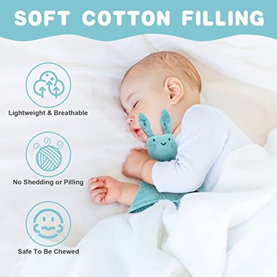 Baby Dekens set, Schattige Konijn Knuffeldoeken voor Peuters, Veilig en Comfortabel, Geschikt voor Wiegjes en Buggy's (Blauw) van Merkloos — afbeelding 4