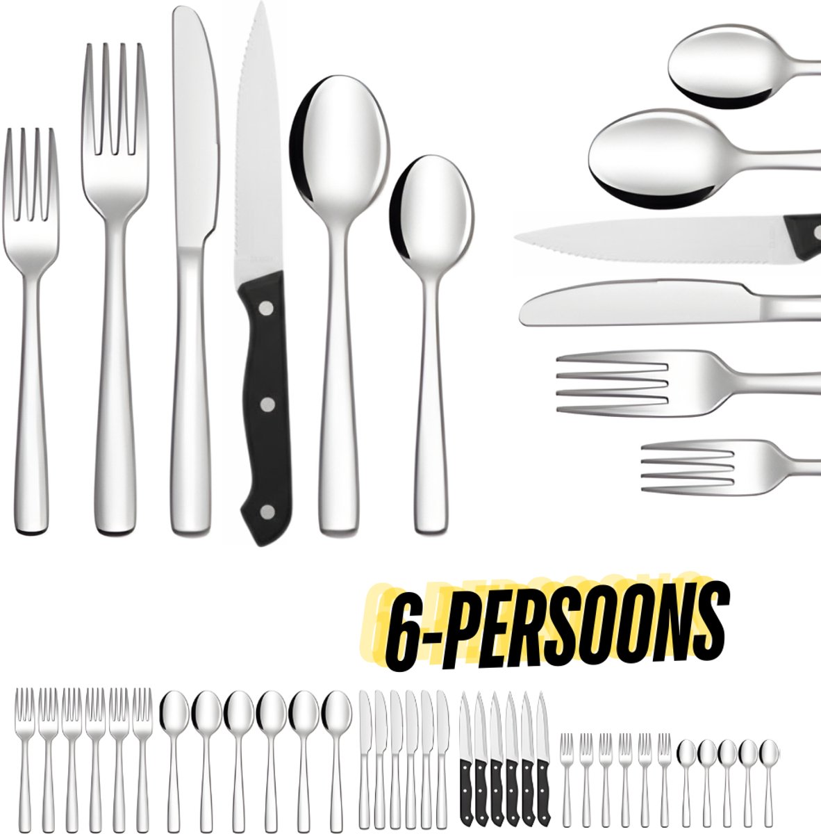 Keukenvriend Bestekset 6 Persoons (36-delig) Zilver | Lepels, Messen, Vorken, Steakmessen & Gebaksvorkjes | Incl. Premium Polish Doek & Luxe Cadeauverpakking | Hoogwaardig Edelstaal - Vaatwasserbestendig - 24 maanden Garantie