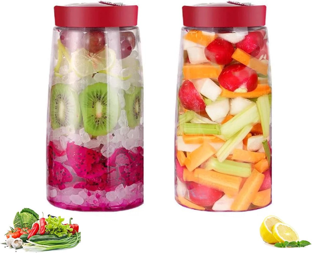 Famanu - Fermenteerglas met 1-wegontluchting, 2,2 l pickling Kimchi, brede opening, weckpot met luchtuitlaatventiel, voorraadpot voor kefir, zuurkool, zuurdesemstarter, kombucha, 2 stuks (rood)