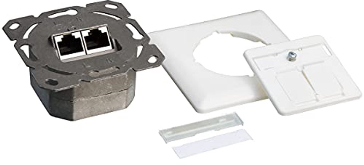 Professionele RJ45 Cat.6A Aansluitdoos voor Inbouw met 2x RJ45 Stp en 40° Uitlaat