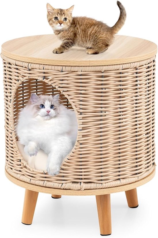 PawHut kattenhuis met kussen, hoogwaardig PVC-rotan, comfortabel