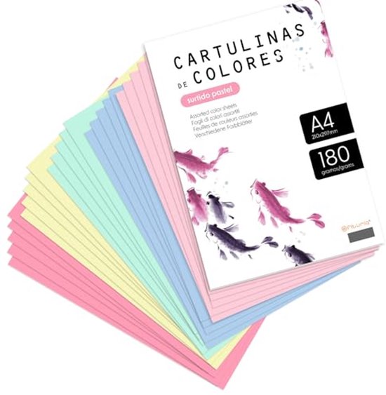 Kleurpapier, gekleurd papier A4 in verschillende pasteltinten, gekleurde vellen 180 g voor knutselwerk, afdrukken van documenten en creatieve designs, A4-vellen · m-office (x50, pastelassortiment