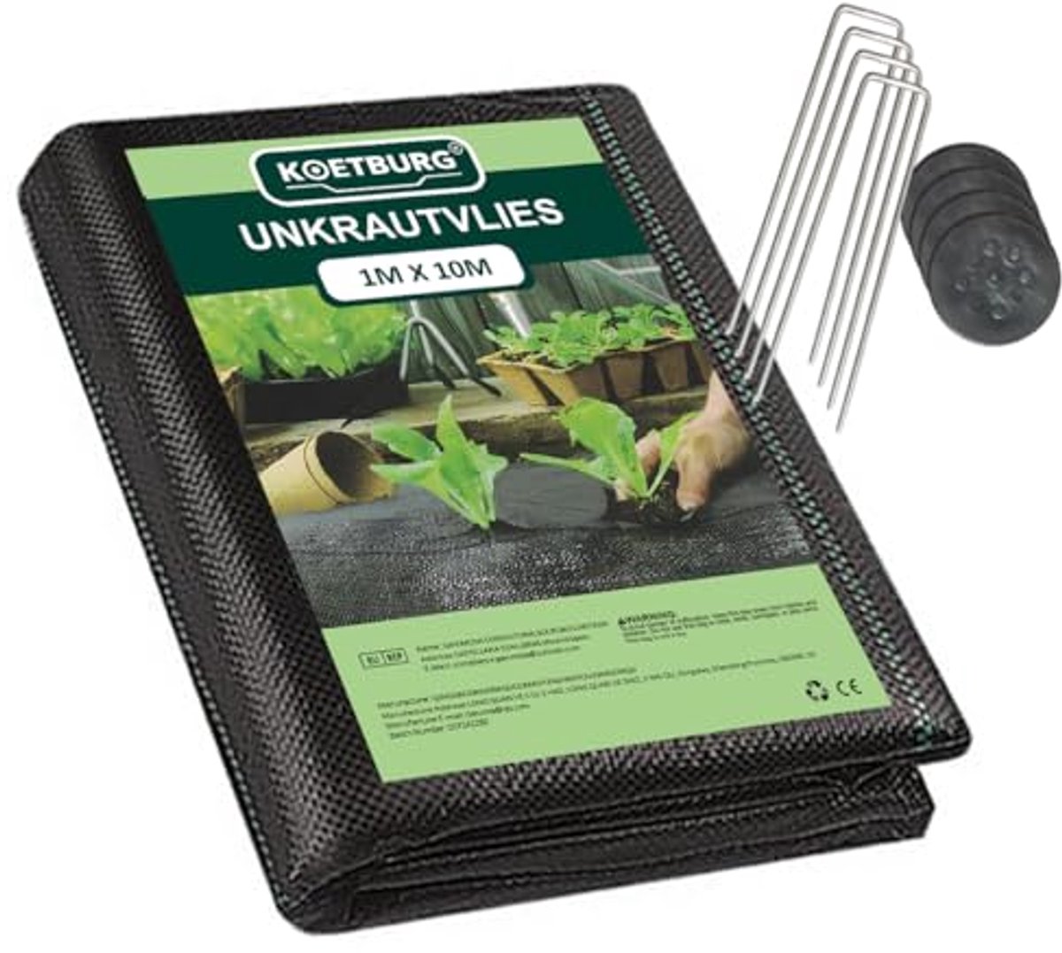 Onkruiddoek Extra Sterk 1M x 10M - 100g/m² met Grondankers - Scheurvast Gronddoek voor Tuin, Zonwering en Vloerbescherming