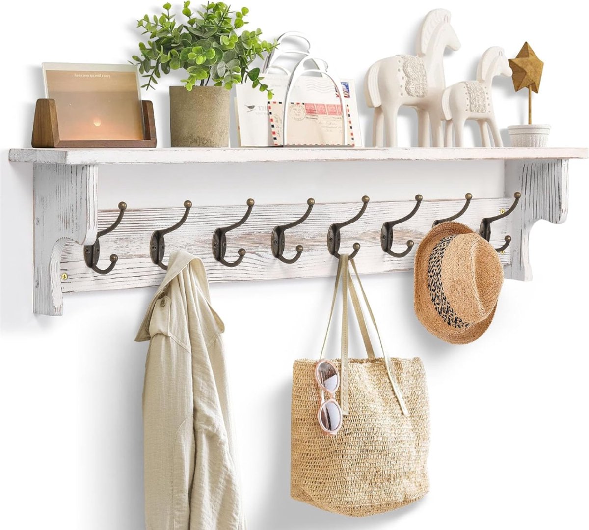 DailySupplies® Wandkapstok met Hoedenplank - Kapstok Hangend met Plank - Wandhaak Wit