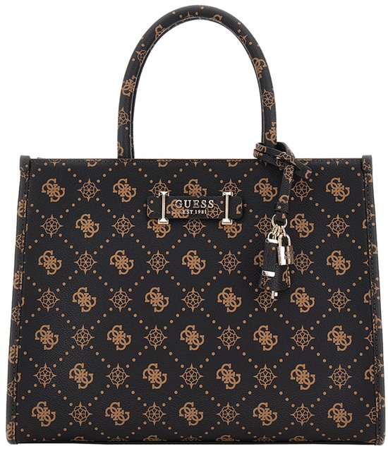 GUESS sac à main sac à épaule bandoulière Silia 2 Compartment Tote Bag Espresso Logo marron foncé