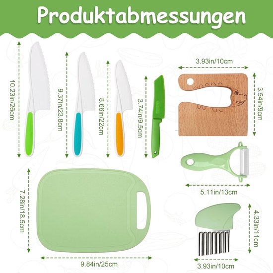 Kindermes - 8-delige veilige houten messenset - Kindermessenset - Montessori snijgereedschap - BPA-vrij - Cadeau-idee - geschikt voor kinderen vanaf 2 jaar van Boppi — afbeelding 3