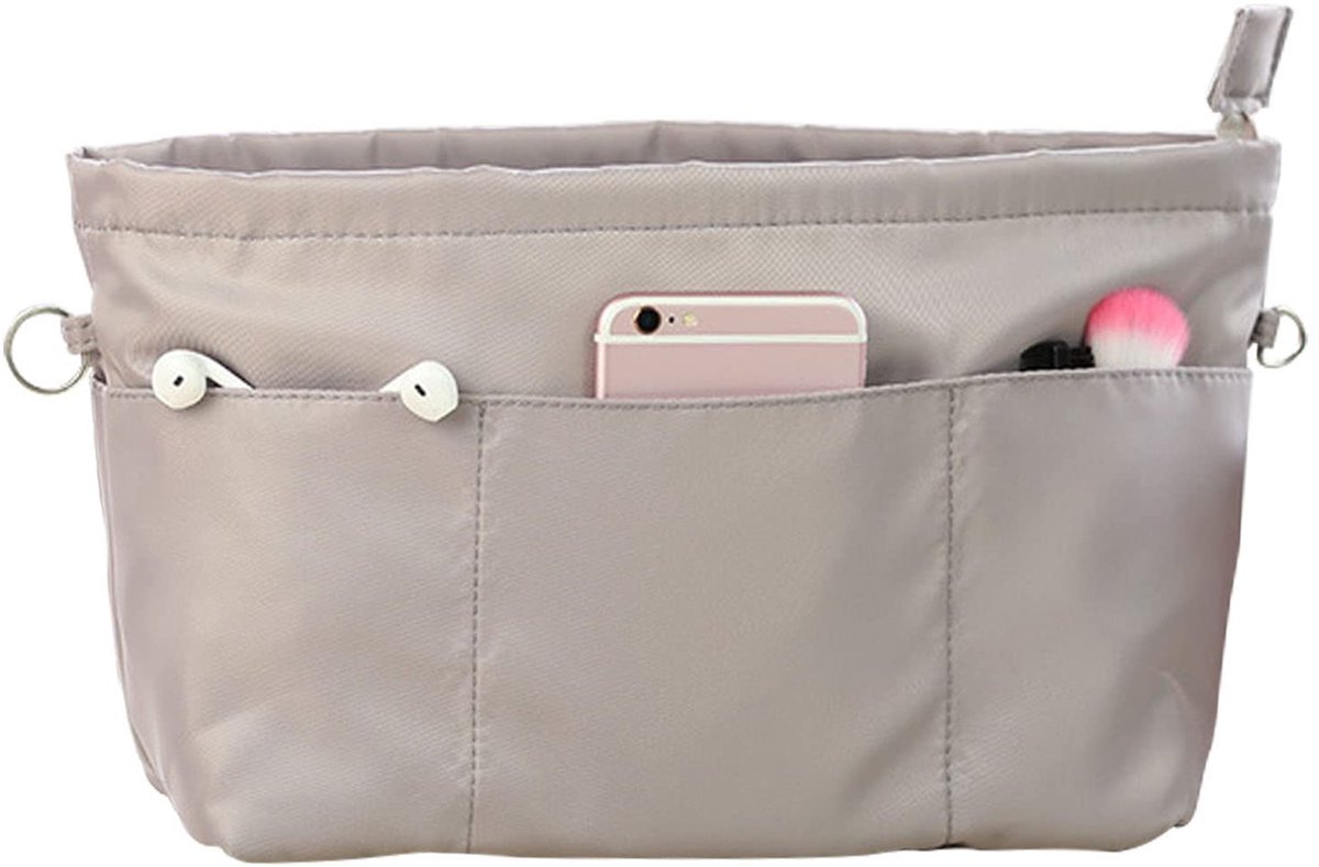 longziming -Make-uptas Organizer – 13 Vakken – Waterdicht Nylon – Lichtgewicht & Duurzaam – 28.5×11×20.5 cm – Grijs – 1 Stuk