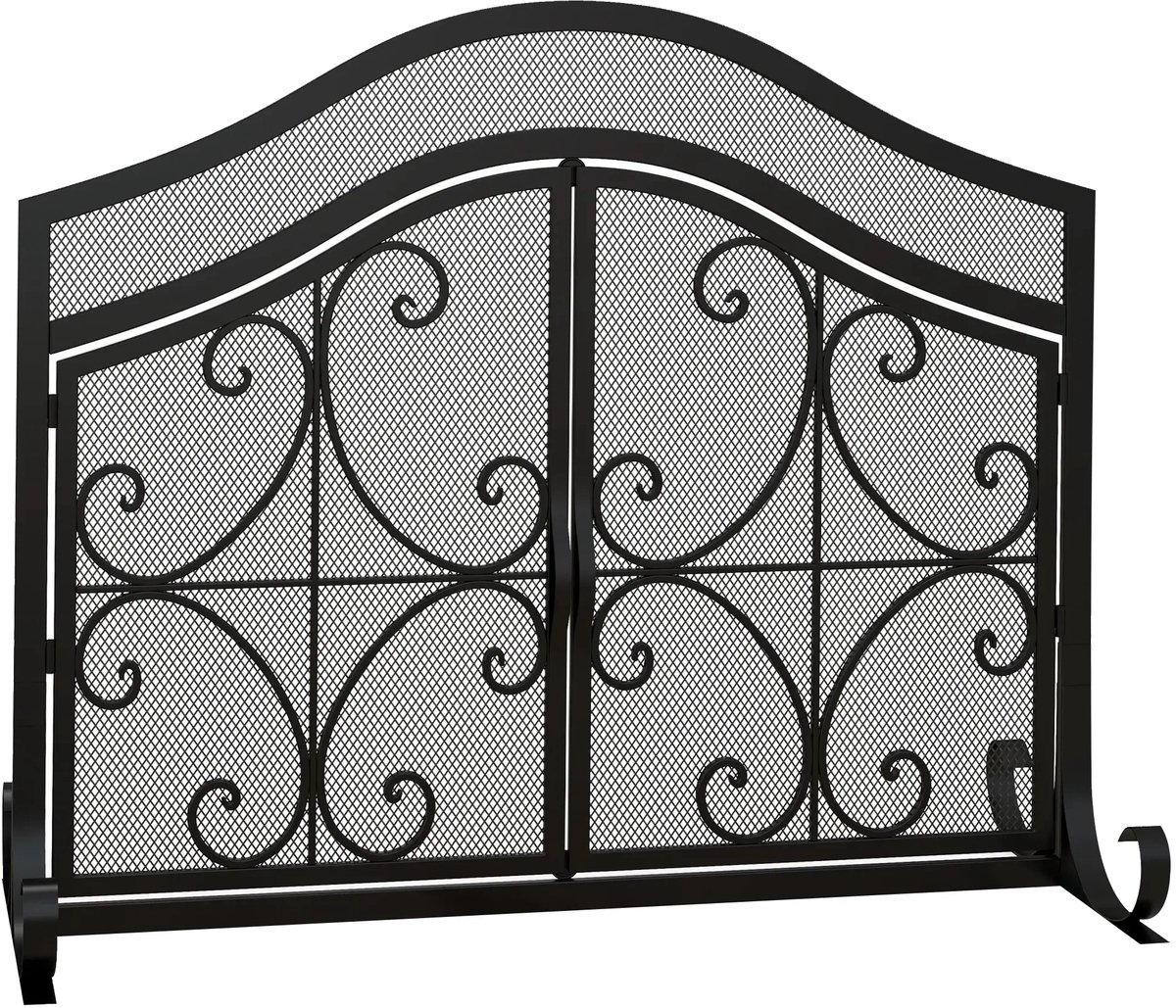 Haardscherm - Kachelhek - Vonkenscherm - Voor open haard - Veiligheidshek - 3-Delig Opvouwbaar - Voor gebruik binnen - Zwart