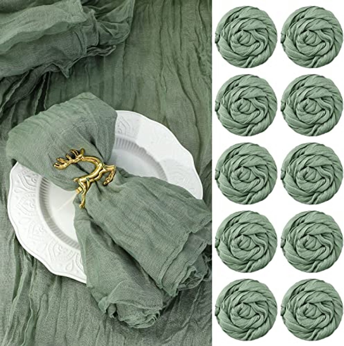 100 Stuks Gelaagde Tafelnappen 45x45cm voor Bruiloften en Feesten - Sage Groen