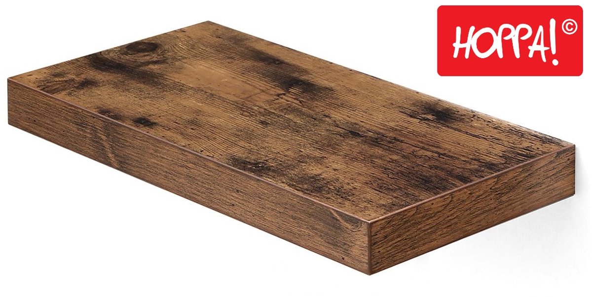 Hoppa! Wandplank | Wandplank voor boeken, foto's of decoratie | Zwevende plank | Kantoorplank | MDF | Voor woonkamer, keuken, hal, slaapkamer of badkamer | Vintage bruin | 40 x 20 x 3,8 cm (B x D x H)