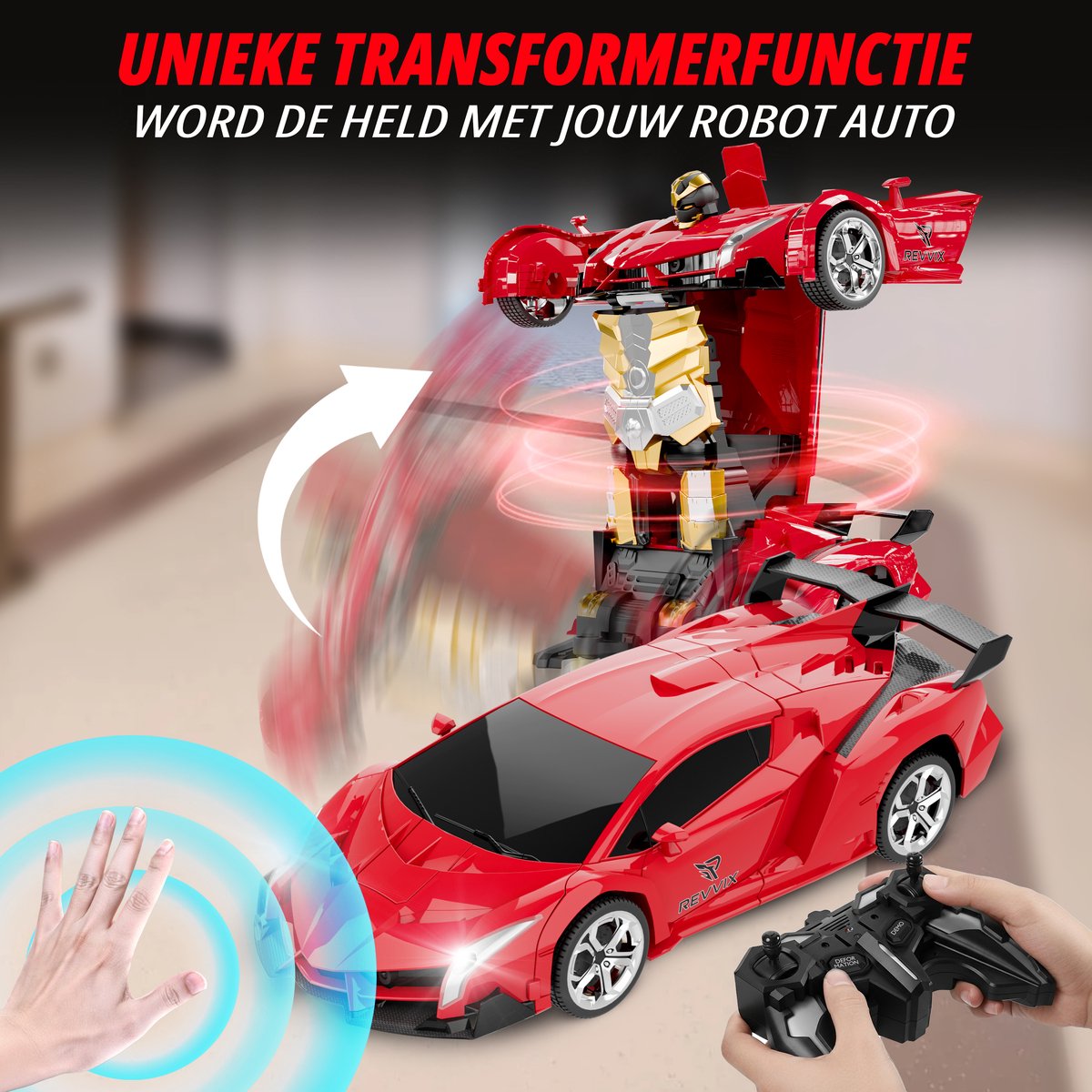 Revvix Bestuurbare Auto - RC Auto - Afstandsbestuurbare auto - Radiografisch bestuurbare auto - Race auto afstandbestuurbaar - Auto afstandsbediening - Robot - 2 Accu's - Rood - Buiten - voor Jongens & Volwassenen - Offroad - Drift - Car — afbeelding 5