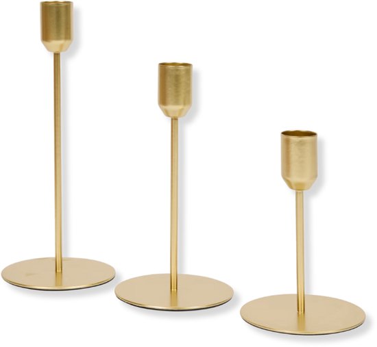Bougeoir - Bougeoirs 3 Pièces - Bougeoir Goud - Bougeoir Dîner - Chandeliers Fer - Set de 3 Pièces Goud