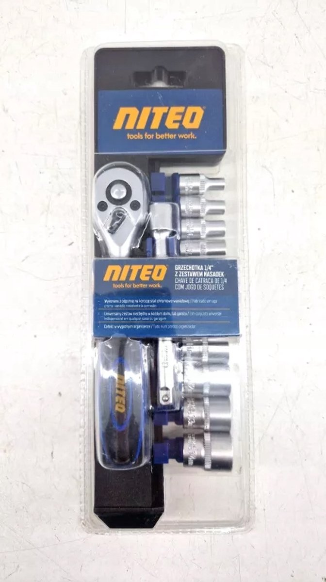 Niteo 1/4" Ratel met 11 Doppen en Organizer