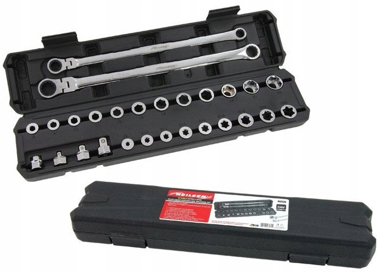 Lange ringsleutels met ratel, scharnierend, 8-22 mm, E8-E22