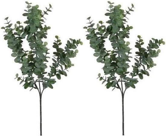 2x Grijs/groene Eucalyptus kunsttak kunstplant 65 cm - Kunstplanten/kunsttakken - Kunstbloemen boeketten