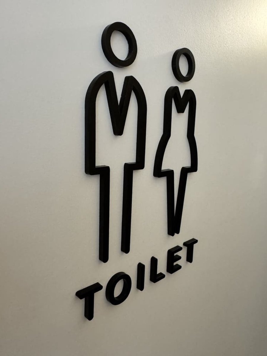 Deurbordje Toilet Zwart - WC bordjes - Man en Vrouw 3D - Hoogwaardig Acryl bord - Zelfklevend - WC Heren Dames - Pictogram - Toilet