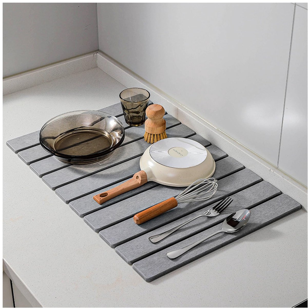 Unyqoos® Inklapbare absorberende steenafdruipmat voor keuken en badkamer gebruik
