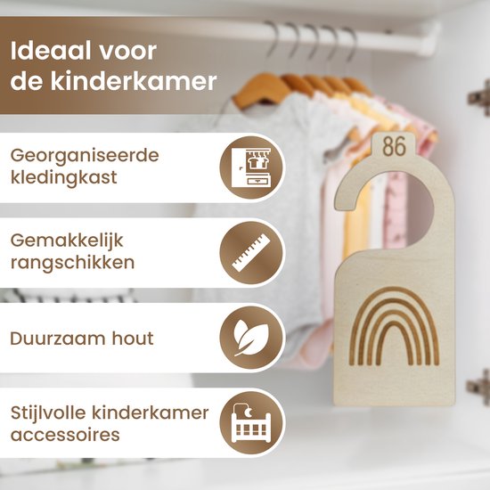 DIVERZA Kastverdeler - Kledinghangers - Maatverdelers Voor Babykleding - Maathangers - Maat 50 t/m 86 - 7 stuks - Hout — afbeelding 5