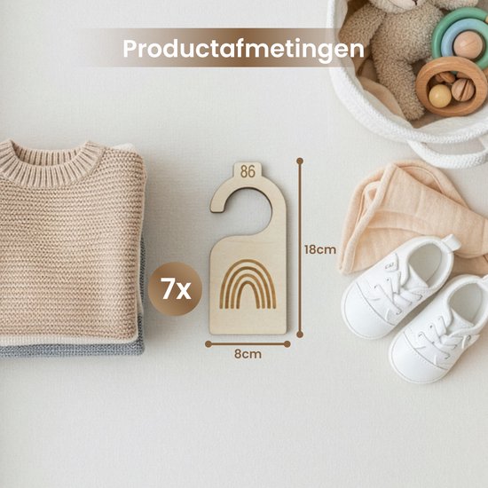 DIVERZA Kastverdeler - Kledinghangers - Maatverdelers Voor Babykleding - Maathangers - Maat 50 t/m 86 - 7 stuks - Hout — afbeelding 4