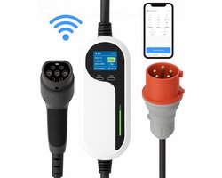 Mobiele Thuislader met App Bediening - 5m Kabel - 11KW (6A-16A, 3 Fase) - Mobiele Lader met CEE aansluiting - Mobiele Thuislader Type 2