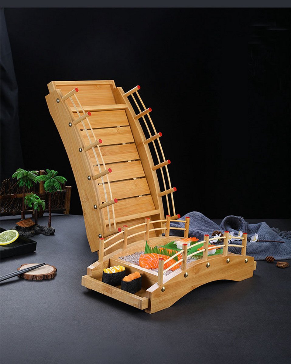 Japanse Sushi bridge - JinSho Design - Sushi Brug - #PROMO - Sushi eten op restaurant niveau - Hoogwaardig Bamboo - Goed voor +- 18 stuks Sushi -39cm x 18cm x 13cm