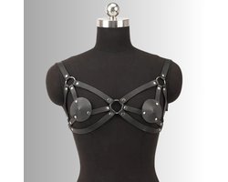 LekkerStout Leren Harness - Zwart - Verstelbaar - Fetish & Lingerie Accessoire | LS291