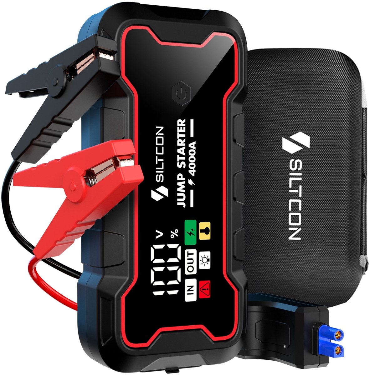 Siltcon® 12V 4-in-1 Jumpstarter Voor Auto - 4000A / 24.000 mAh Powerbank - Startkabels - Jumpstarters - 18W USB-C Snellader - LED Zaklamp - SOS Noodlicht - Noodpakket - Alle Voertuigen - Inclusief Opberghoes