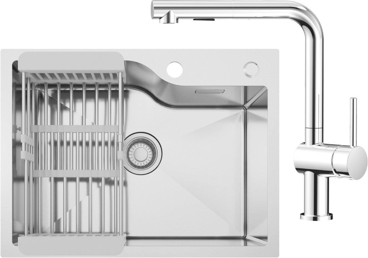 Anycee MAX Spoelbak RVS (60x45CM) - Spoelbak Met Kraangat - Spoelbak Keuken Met L-uitloop