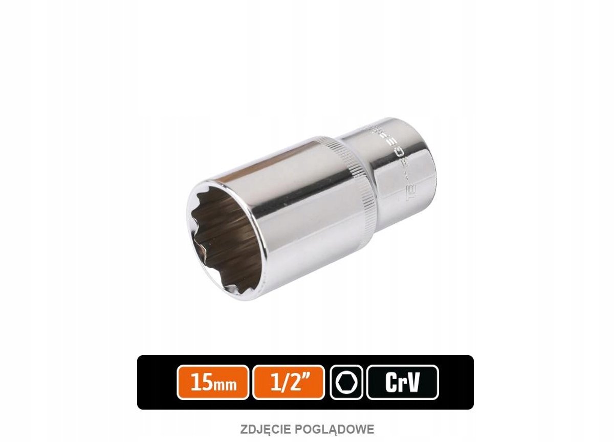 Teger Dopsleutel 1/2" 15mm Inbus Lang 76mm CrV DIN 3124