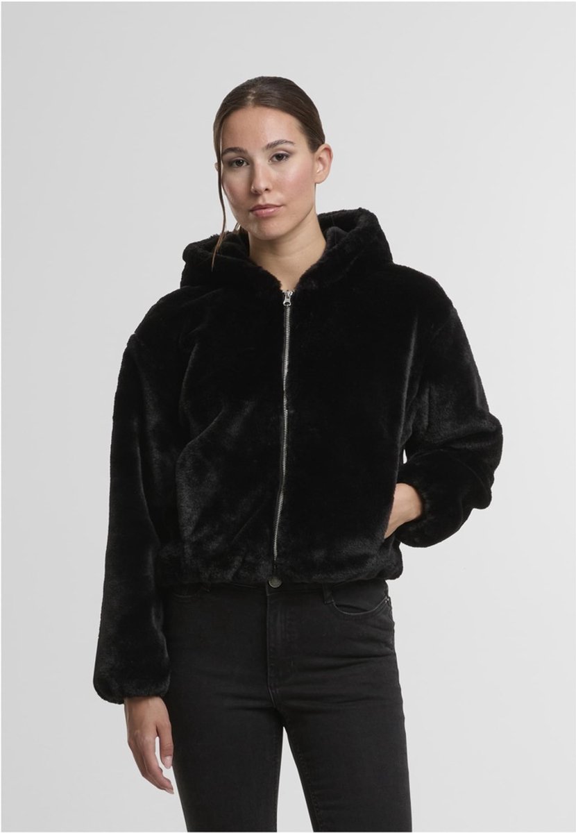Urban Classics Hoodie van imitatiebont Dames Vest met capuchon – XL Zwart