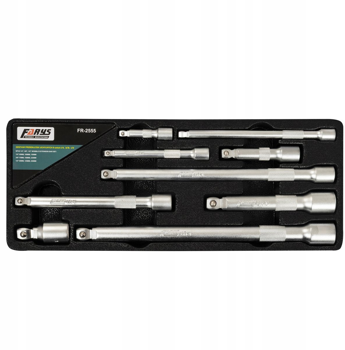 Farys Verstelbare Dopverlengstukken Set 1/2" 3/8" 1/4" 9-delig