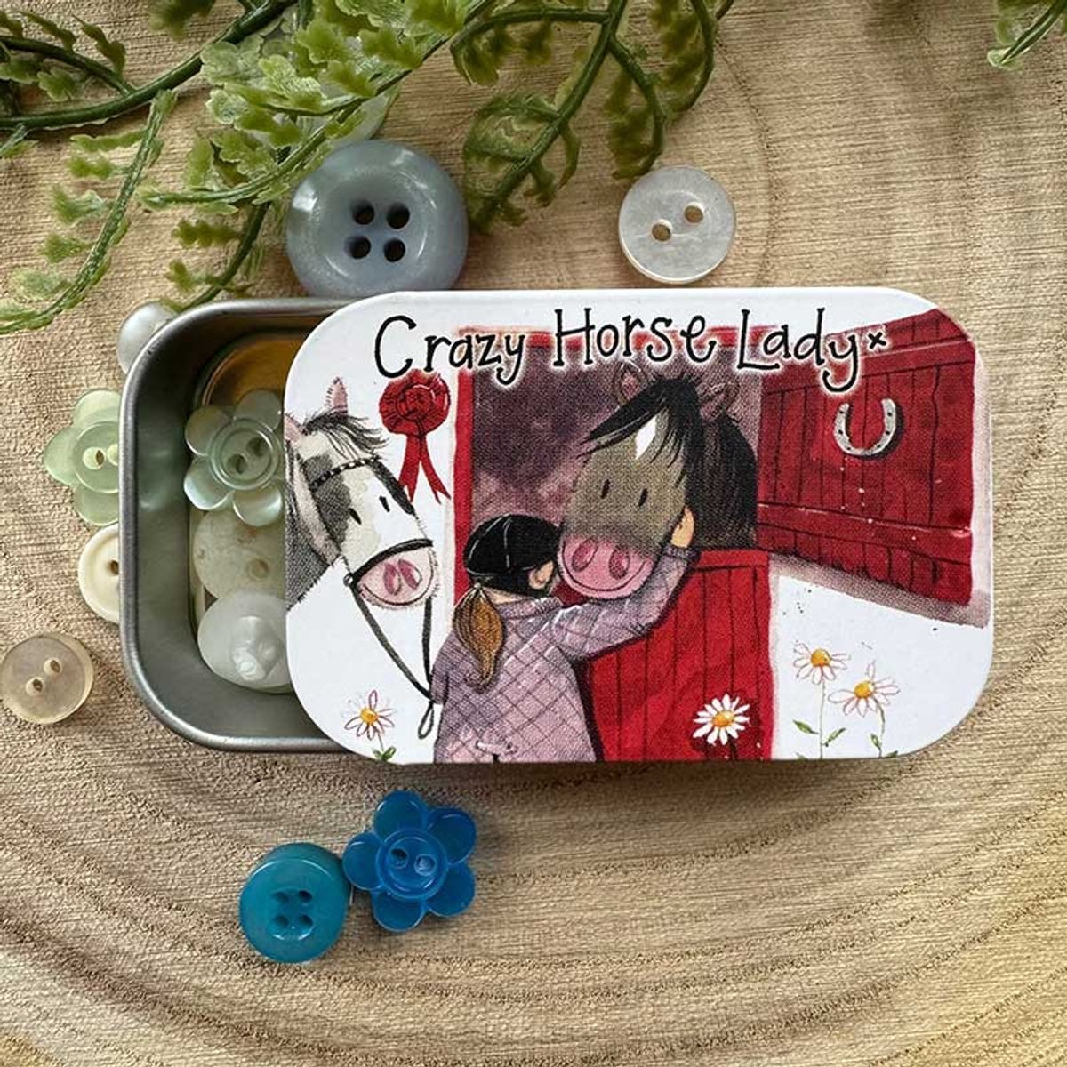 Alex Clark Sliding little Tin Crazy Horse Lady ~ Langwerpig klein opbergblikje Paarden