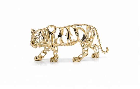 Eviva Home Deco Gouden Opengewerkt Tijger Beeld - Luxe Design Dierenfiguur uit de 'Jungle Passion' Serie - Hét Statement voor jouw Interieur