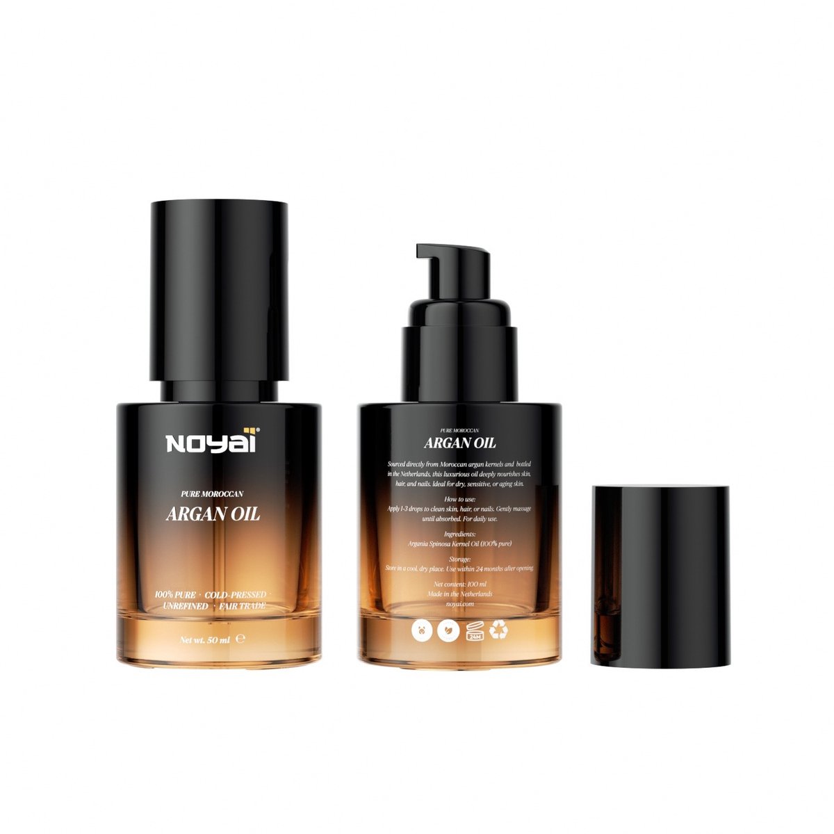Noyai 100% Pure Marokkaanse Arganolie – Biologisch & Koudgeperst – Extra Hoog in Vitamine E – Anti-Aging & Hydraterend – Voor Stralende Huid, Glanzend Haar & Sterke Nagels (50ml)
