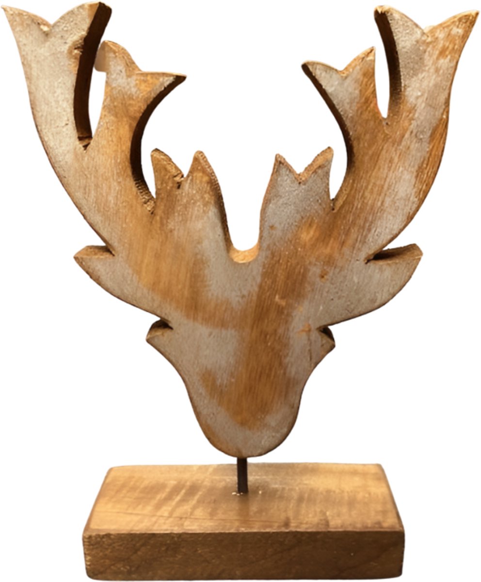Reindeer head on stand recycled wood