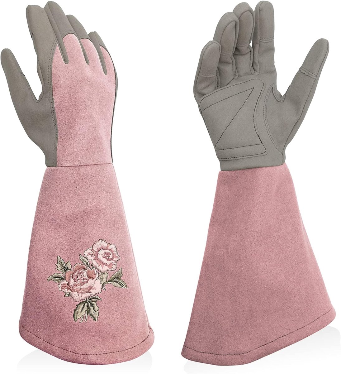 Tuinhandschoenen voor dames - lange werkhandschoenen van imitatieleer- lange vingers- lekbestendig- voor tuinieren- lichtroze- maat M