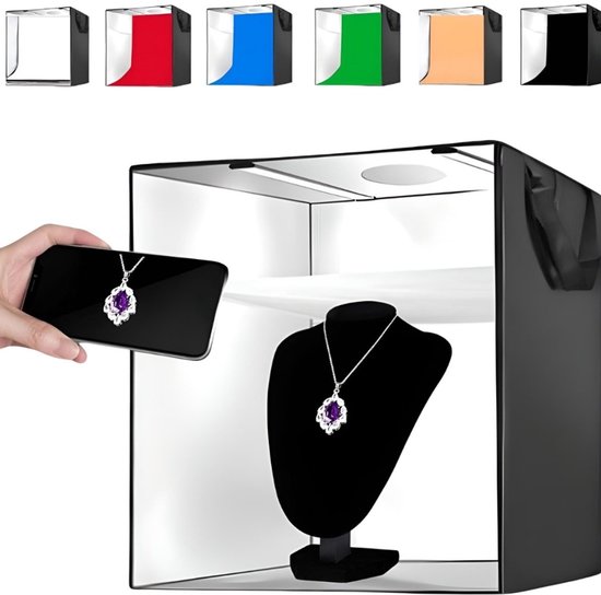 Softlite Fotostudio Box 60x60 cm | Fotostudio met LED Verlichting | Opvouwbaar Lightbox | Draagbaar Fotobox | 6 Kleuren Achtergrond | Productfotografie | Achtergrond Fotografie | Fototent | Fotodoos | Softbox