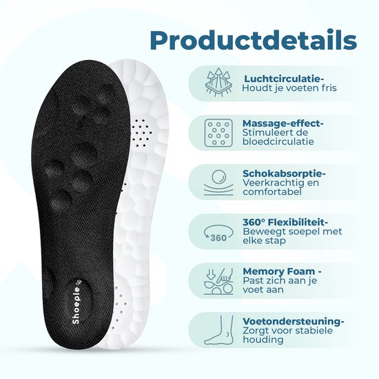 Shoeple Comfort Inlegzolen – Zachte Memory Foam Inlegzolen met Schokdemping – Ideaal voor Werkschoenen & Sneakers – Maat 45/46