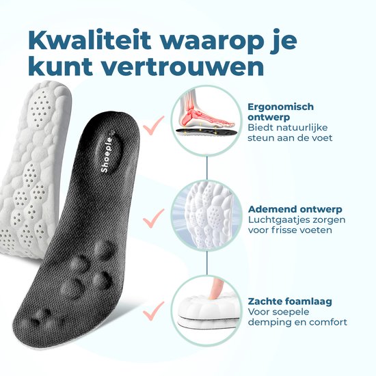 Shoeple Comfort Inlegzolen – Zachte Memory Foam Inlegzolen met Schokdemping – Ideaal voor Werkschoenen & Sneakers – Maat 45/46