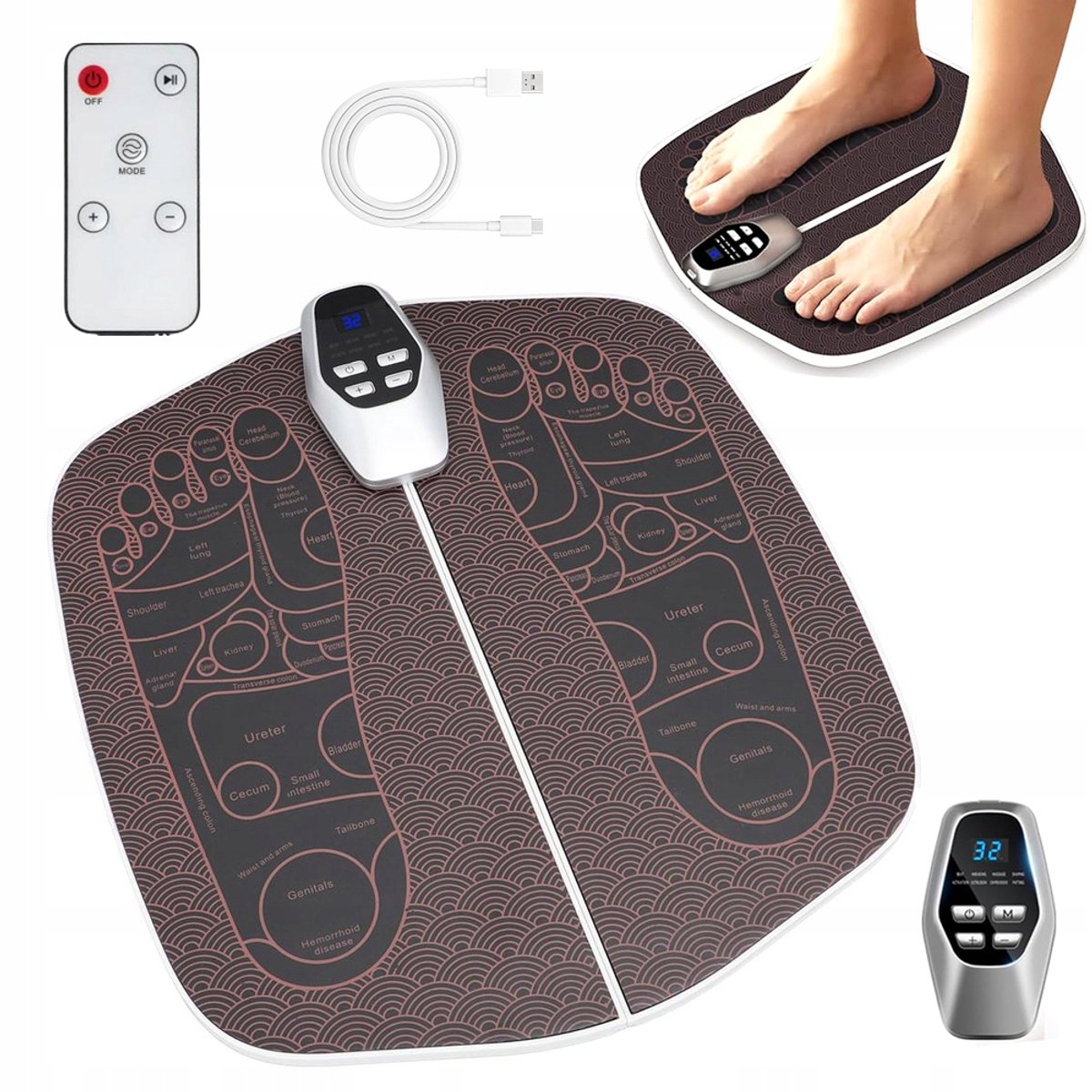 Elektrische Voetmassager - 8 Massageprogramma's - 32 Intensiteitsniveaus - voor Bloedsomloop, Verlichting van Spierpijn